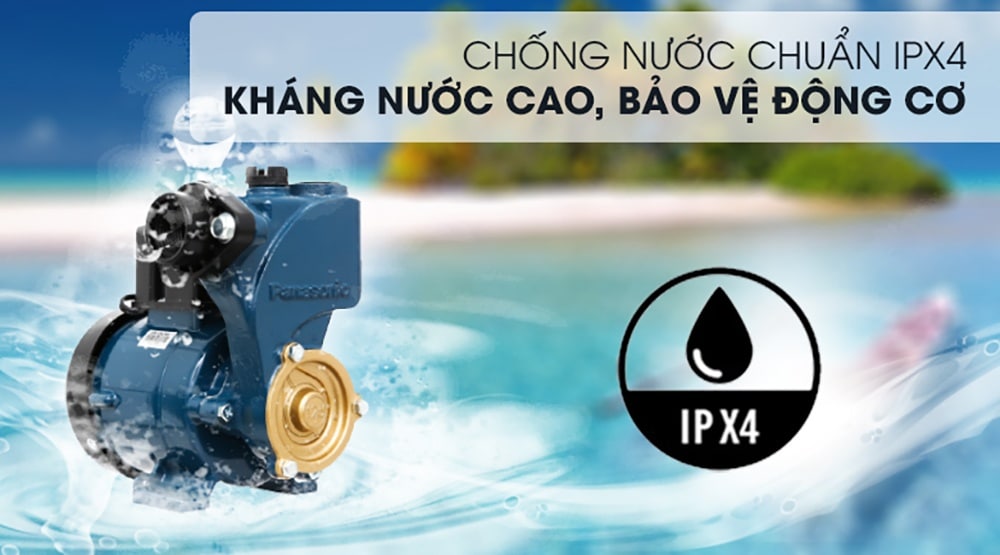 Máy bơm đẩy cao Panasonic 125W GP-129JXK-SV5 được trang bị tiêu chuẩn chống nước IPX4 kháng nước cao giúp bảo vệ động cơ hoạt động an toàn