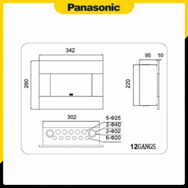 Bản vẽ kích thước của Tủ điện âm tường Panasonic BQDX12T11AV 12 Đường Màu trắng