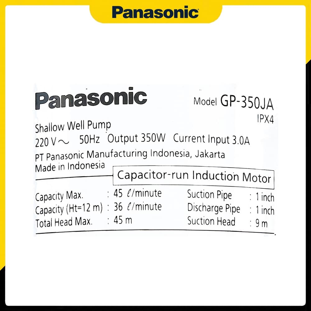 Tem thông số sản phẩm Máy bơm nước Panasonic 350W GP-350JA-SV5