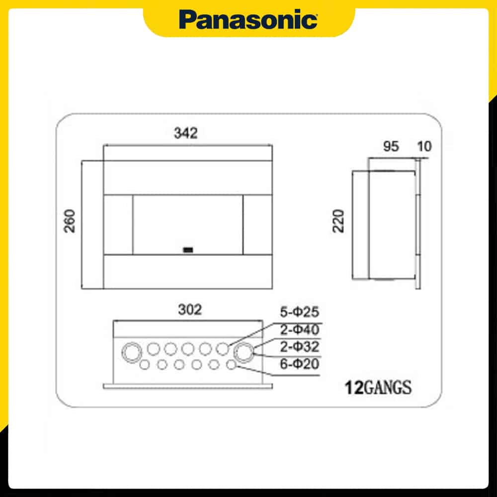 Bản vẽ kích thước của tủ điện gia đình Panasonic 12 đường BQDX12G11AV
