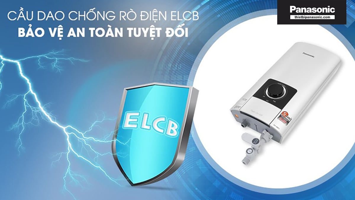 Cầu dao chống rò điện ELCB trên Máy tắm nước nóng Panasonic DH-4NS3VS giúp bảo vệ an toàn tuyệt đối