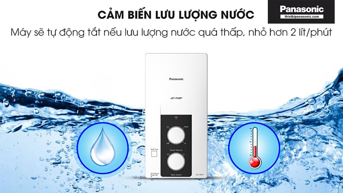 Cảm biến lưu lượng nước trên Bình nước nóng Panasonic DH-3RP2VK sẽ tự động tắt nếu lượng nước quá thấp nhỏ hơn 2 lít/phút giúp ngăn ngừa cháy nổ