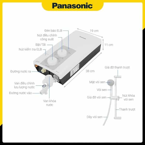 Cấu tạo và kích thước của Máy nước nóng Panasonic DH-4RL1VW 4500W không bơm