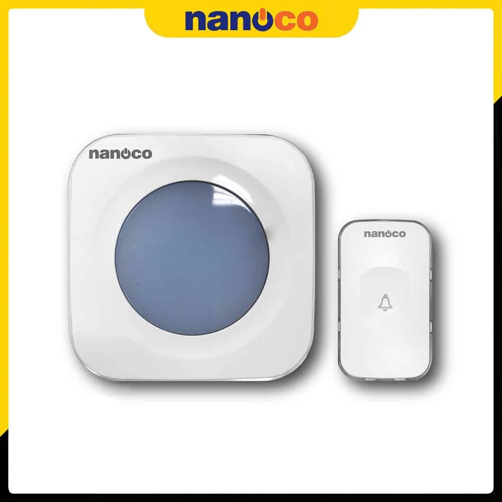 Bộ chuông điện không dây Nanoco ND157 màu trắng bao gồm nút cảm ứng