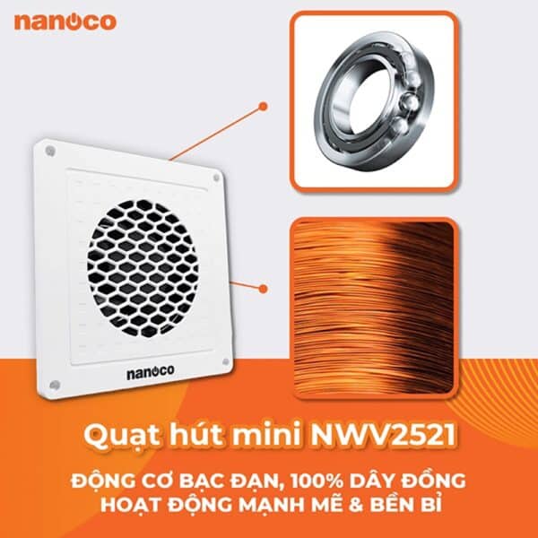 Quạt hút Mini Nanoco NMV1421 với động cơ bạc đạn, 100% dây đồng hoạt động mạnh mẽ và bền bỉ