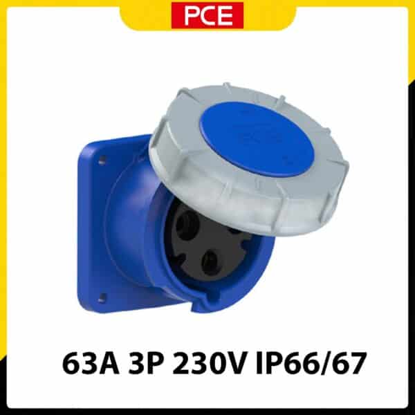 Ổ cắm gắn âm kín nước PCE dạng thẳng F333-6 | 3P 63A 230V 6H IP66/67