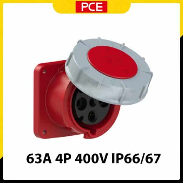 Ổ cắm gắn âm kín nước PCE dạng thẳng F334-6 | 4P 63A 400V 6H IP66/67
