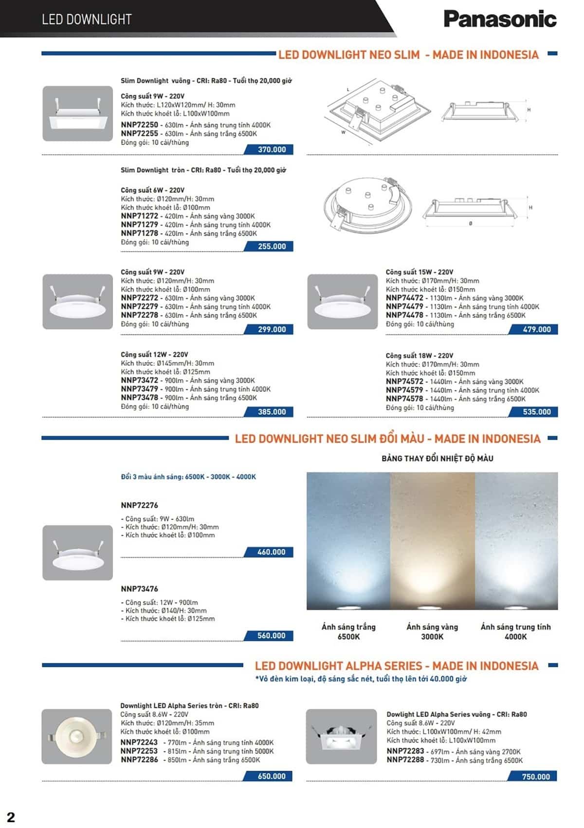 Bảng giá đèn LED âm trần downlight Panasonic - Trang 2/3