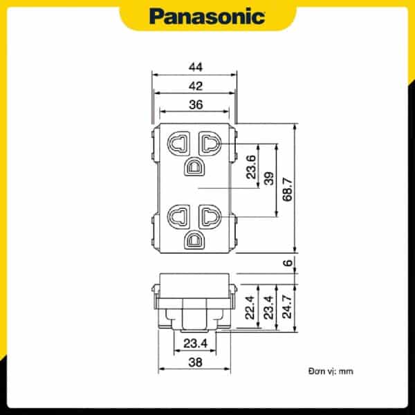 Bản vẽ kích thước của Ổ cắm đôi 3 chấu Panasonic