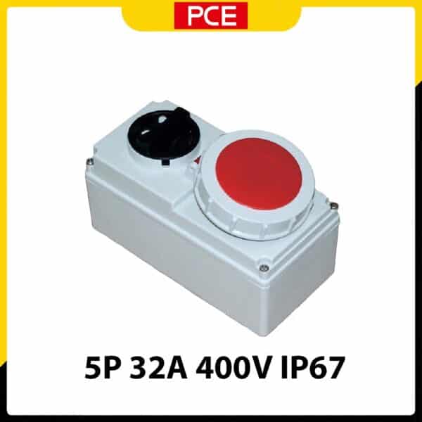 Ổ cắm công nghiệp kèm công tắc loại kín nước PCE F61252-6 | 5P 32A 400V 6H IP67