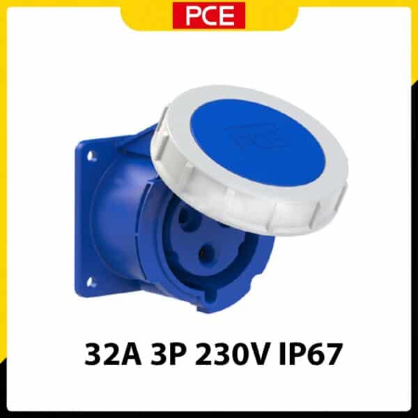 F3232-6 - Ổ cắm gắn âm PCE kín nước dạng thẳng 32A 3P 230V 6H IP67