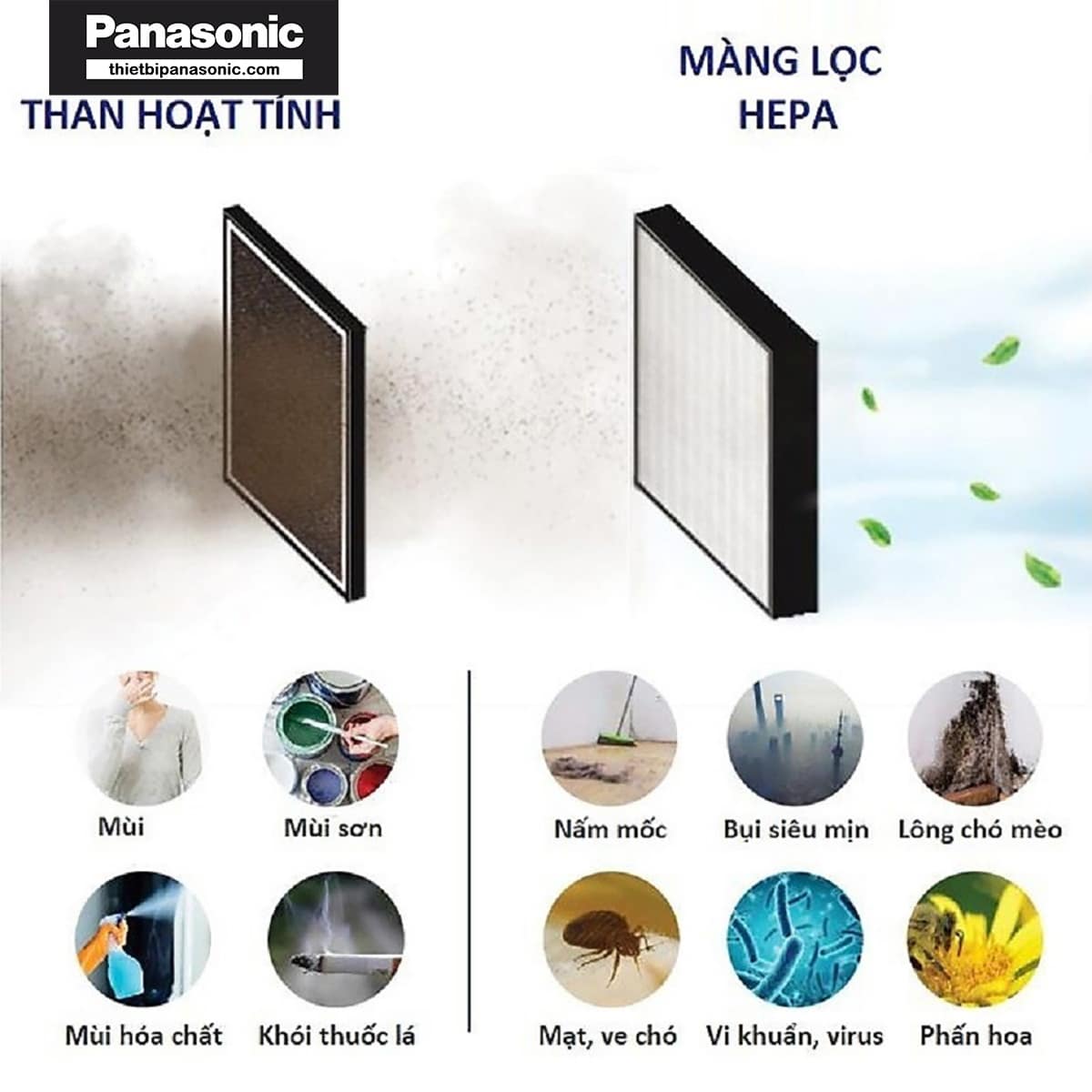 Màng lọc khử mùi Panasonic F-PXM55A lọc được hầu hết các loại mùi hôi có hại cho sức khỏe