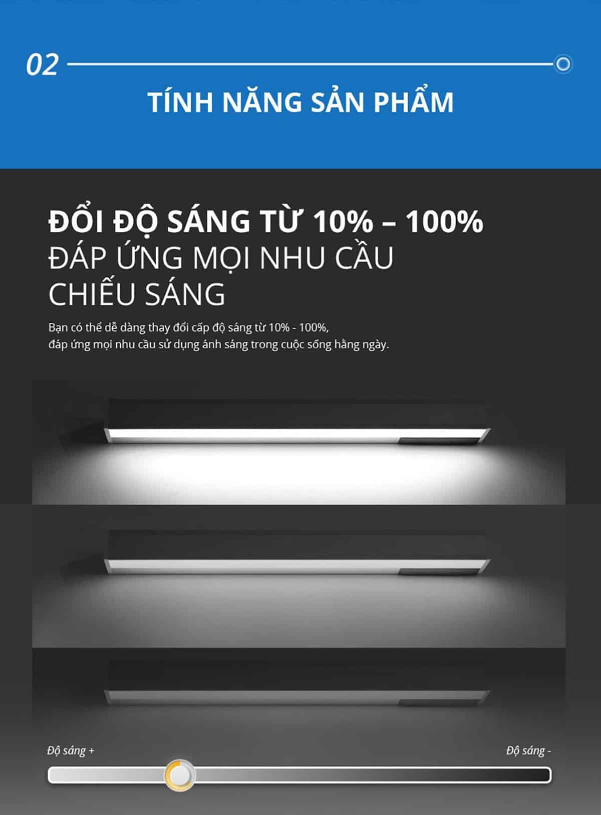 Đèn sạc đa năng Panasonic HHTQ045488 có thể đổi cường độ từ 10% đến 100% đáp ứng mọi nhu cầu chiếu sáng