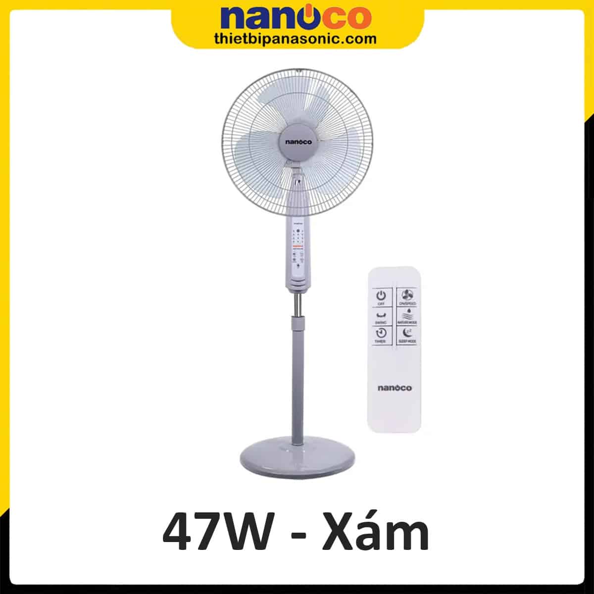 Quạt cây Nanoco NSF1602G-RC có remote màu xám 47W