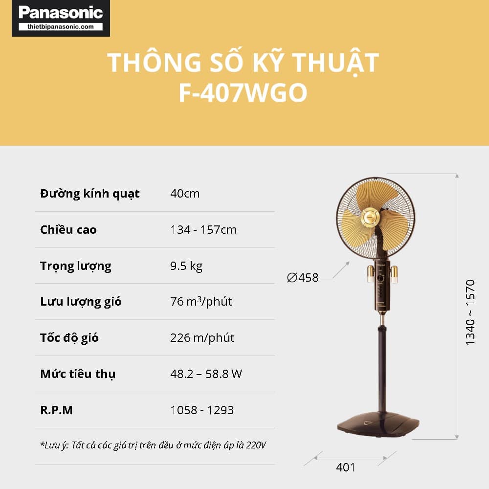 Thông số kỹ thuật Quạt cây Panasonic F-407WGO