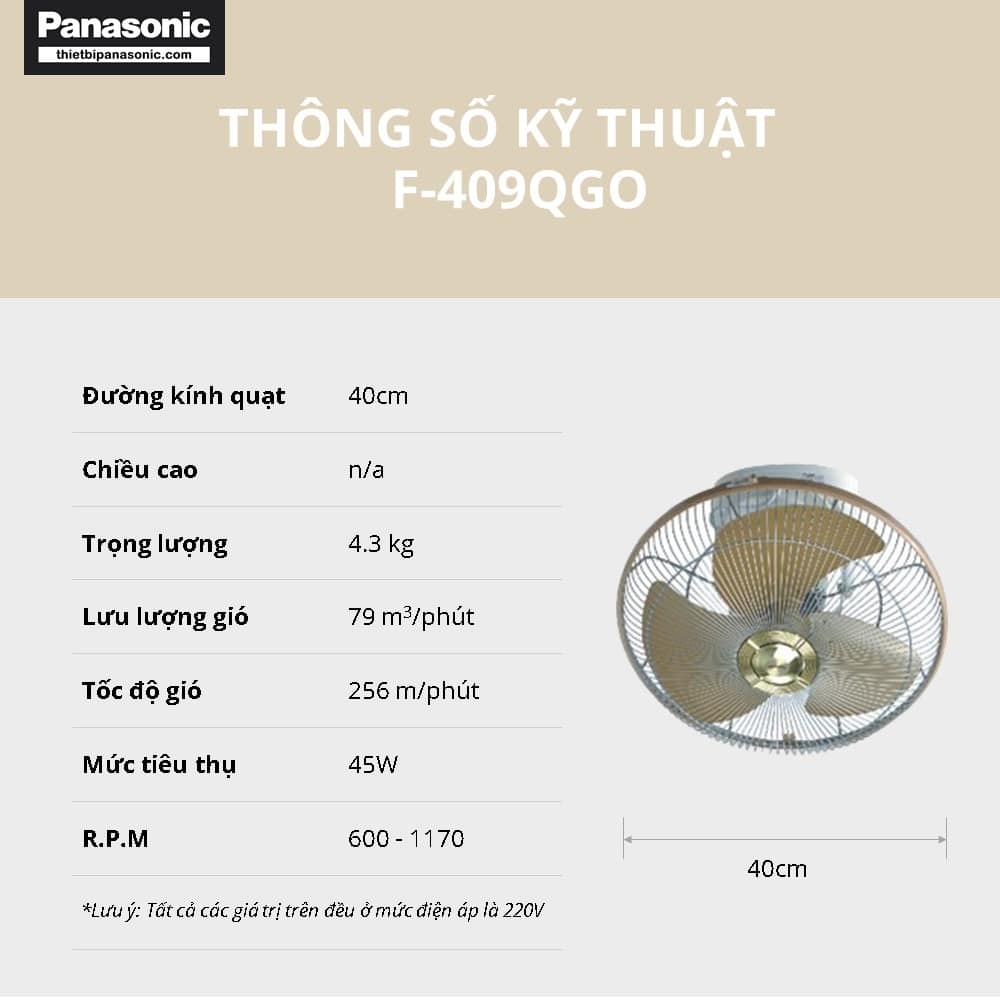 Thông số kỹ thuật của quạt đảo trần Panasonic F-409QGO màu vàng