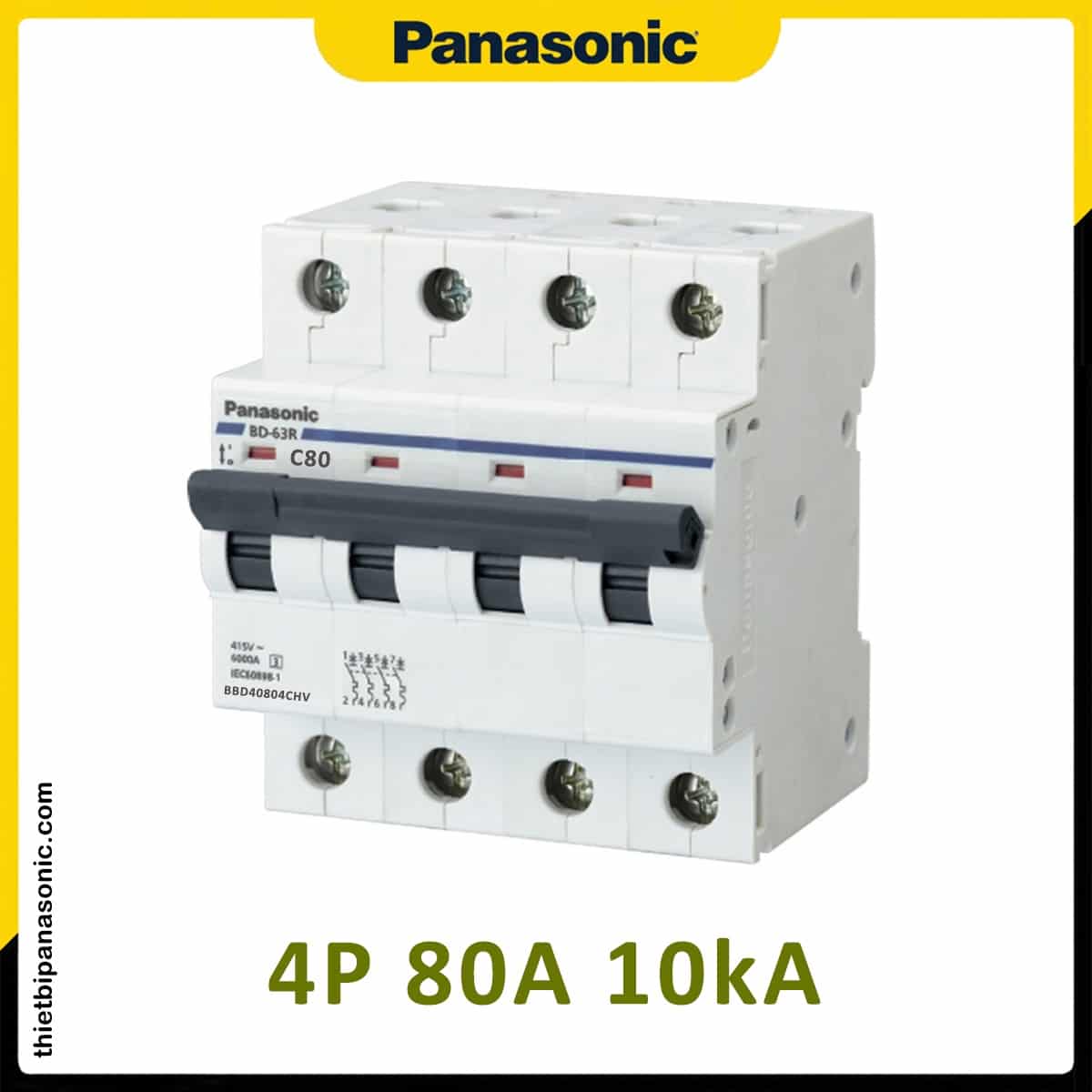 Ngoại hình của MCB 4P 80A 10kA Panasonic