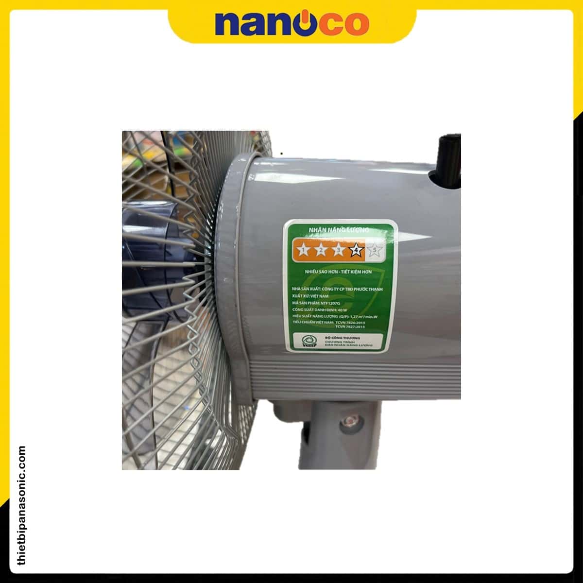 Nhãn năng lượng được dán trên thân Quạt bàn Nanoco NTF1207G