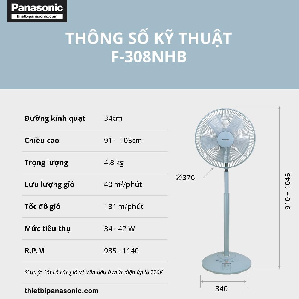 Thông số kỹ thuật của quạt đứng Panasonic F-308NHB