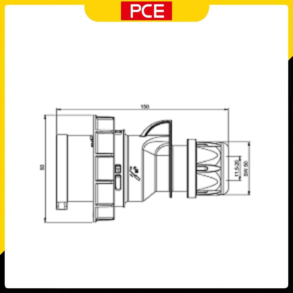 Bản vẽ kích thước của Phích cắm PCE F024-6 4P 32A 400V