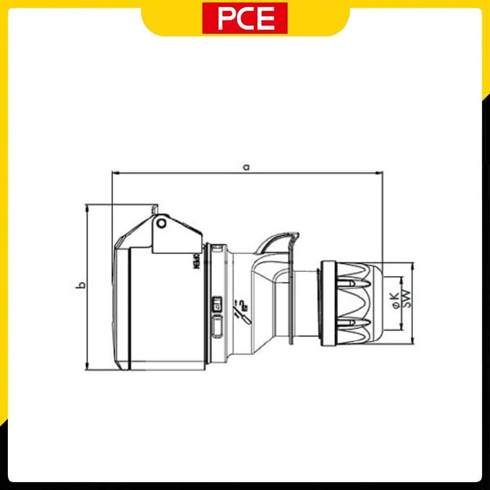 Bản vẽ kích thước của Ổ cắm nối không kín nước PCE F215-6 | 5P 16A 400V 6H IP44