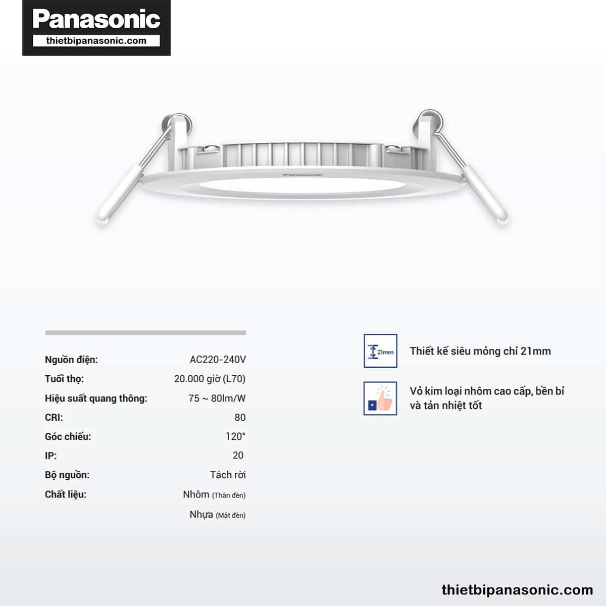 Đặc điểm nổi bật của Đèn âm trần Panasonic EZ-M Series đơn sắc siêu mỏng | 6W 9W 12W 15W 18W