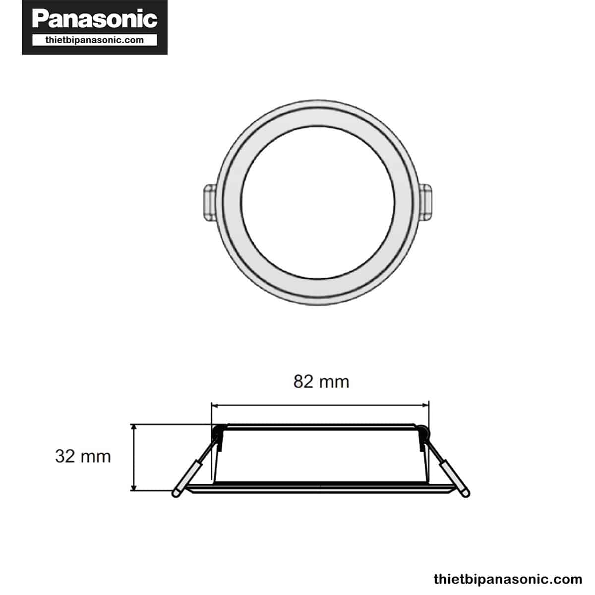 Bản vẽ kích thước của Đèn LED âm trần DN 2G Panasonic 15W đơn sắc tròn | lỗ khoét Ø125mm, Ø150mm
