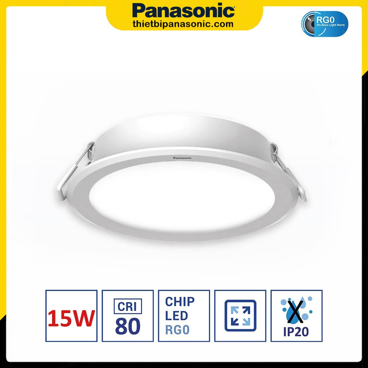 Đèn âm trần DN 2G Panasonic 15W đơn sắc tròn | lỗ khoét Ø125mm, Ø150mm