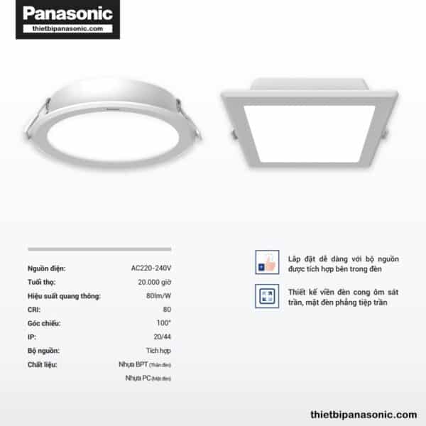 Đặc điểm nổi bật của Đèn LED âm trần vuông DN 2G Panasonic 9W NNV70800WE1A, NNV70810WE1A, NNV70850WE1A
