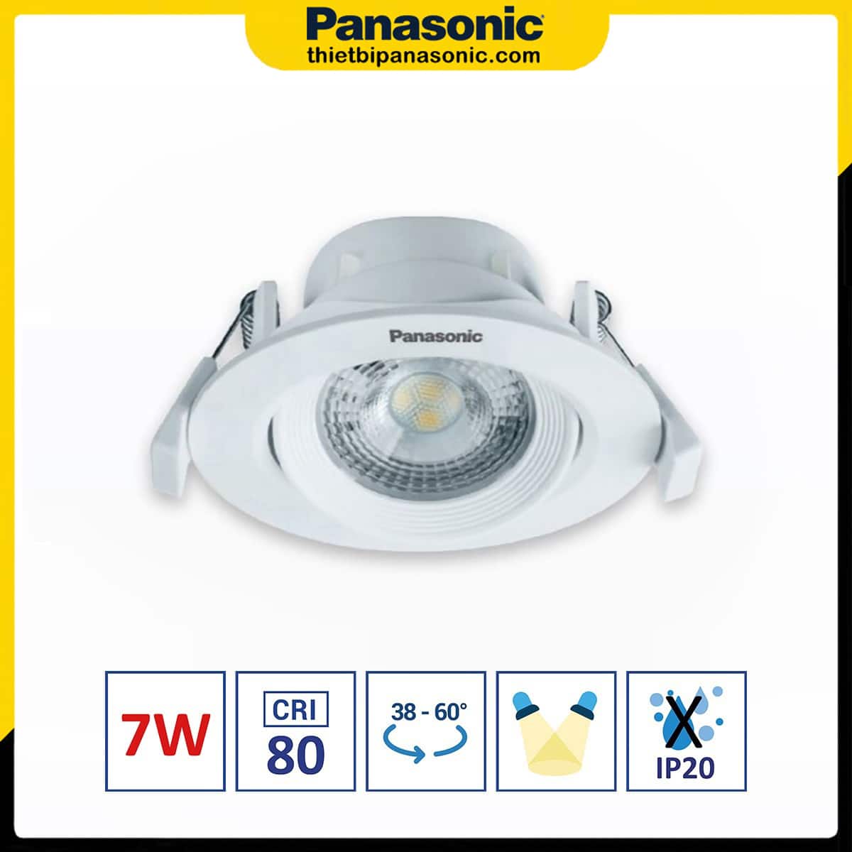 Đèn âm trần chỉnh góc Panasonic 7W tròn, góc chiếu 38° NNNC7630288 (ánh sáng vàng), NNNC7631288 (ánh sáng trung tính), NNNC7635288 (ánh sáng trắng)