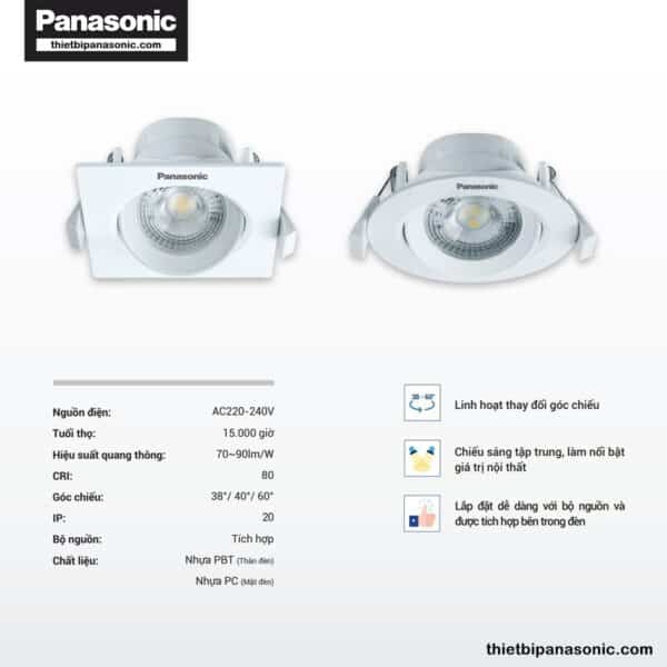Đặc điểm nổi bật của Đèn LED âm trần chỉnh góc Panasonic 7W tròn, góc chiếu 60° NNNC7624188 (ánh sáng vàng), NNNC7629188 (ánh sáng trung tính), NNNC7628188 (ánh sáng trắng)