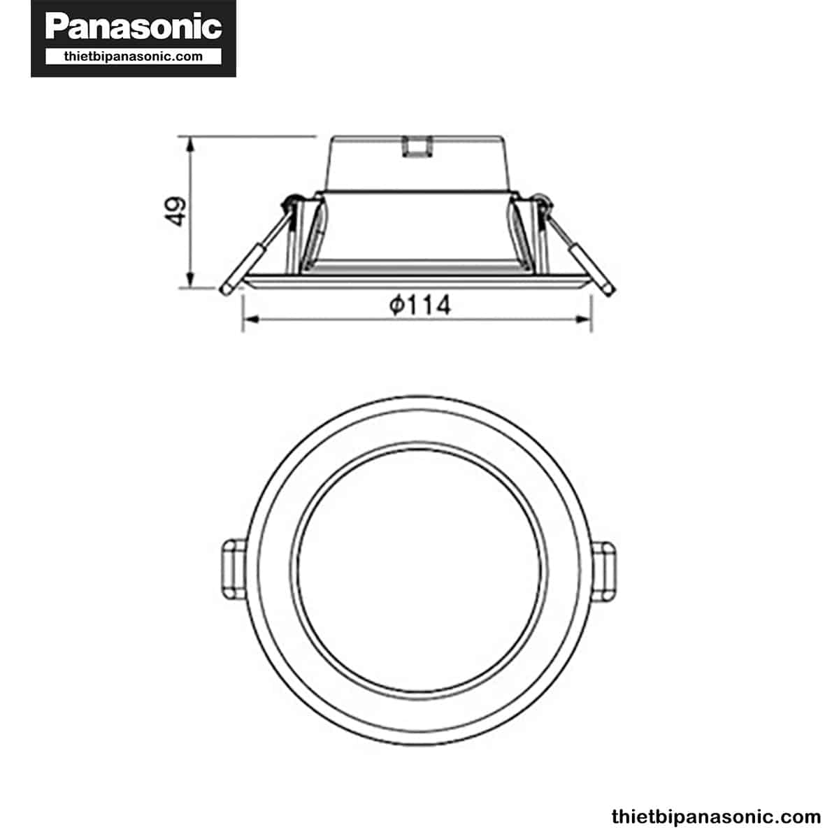 Bản vẽ kỹ thuật của Đèn LED âm trần cảm biến Panasonic 9W | DN Series NNNC7640588 (ánh sáng vàng), NNNC7641588 (ánh sáng trung tính), NNNC7645588 (ánh sáng trắng)