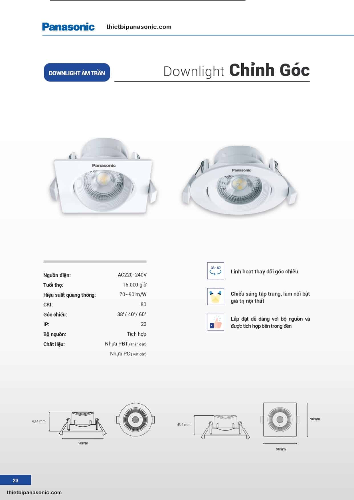 Catalogue - Bảng giá đèn LED âm trần Panasonic