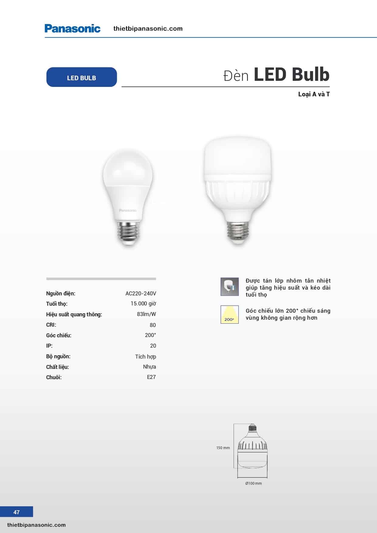 Catalogue - Bảng giá đèn LED Bulb Panasonic