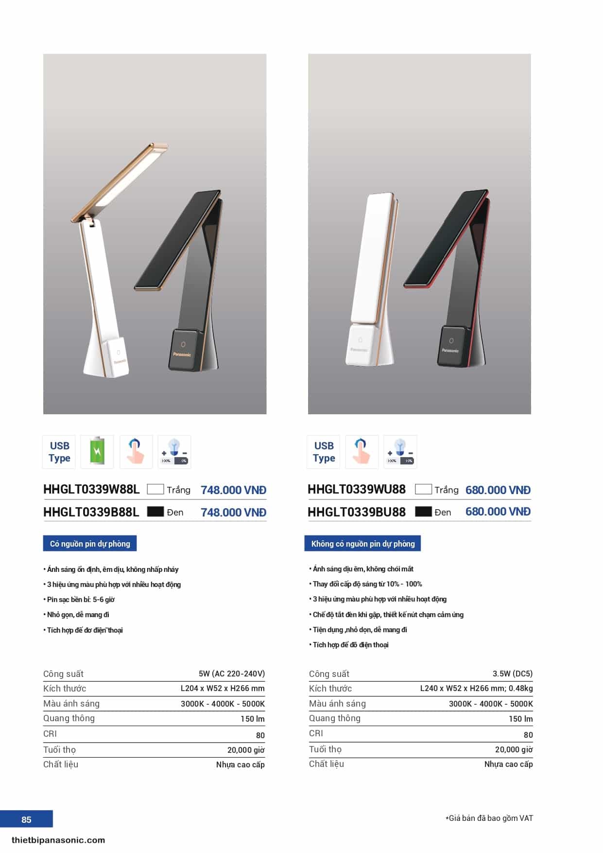 Catalogue - Bảng giá đèn bàn LED Panasonic