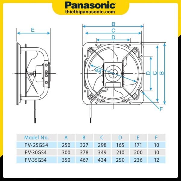Bản vẽ kích thước của Quạt hút Panasonic FV-25GS4 39W