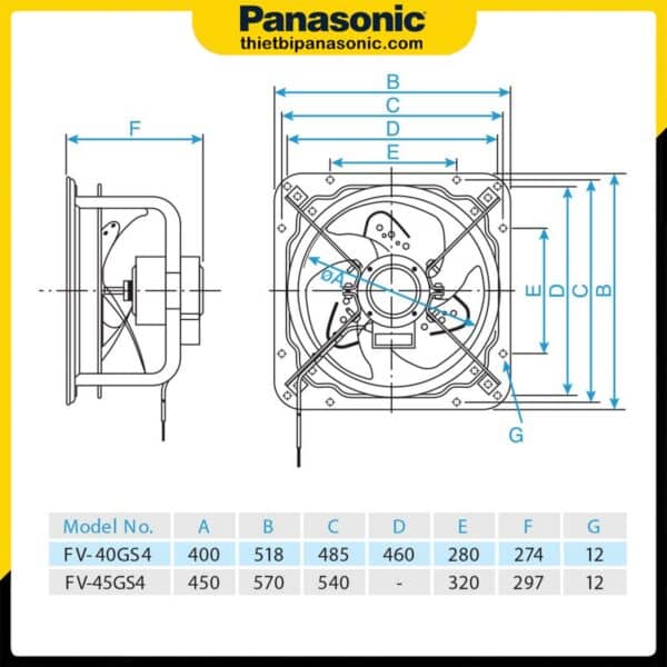 Bản vẽ kích thước của Quạt hút Panasonic FV-40GS4 161W