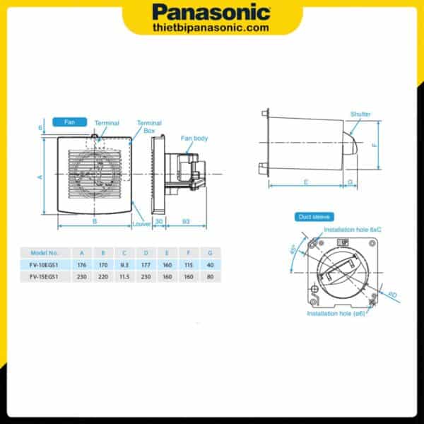 Bản vẽ kỹ thuật của Quạt hút mùi nhà vệ sinh Panasonic FV-10EGS1