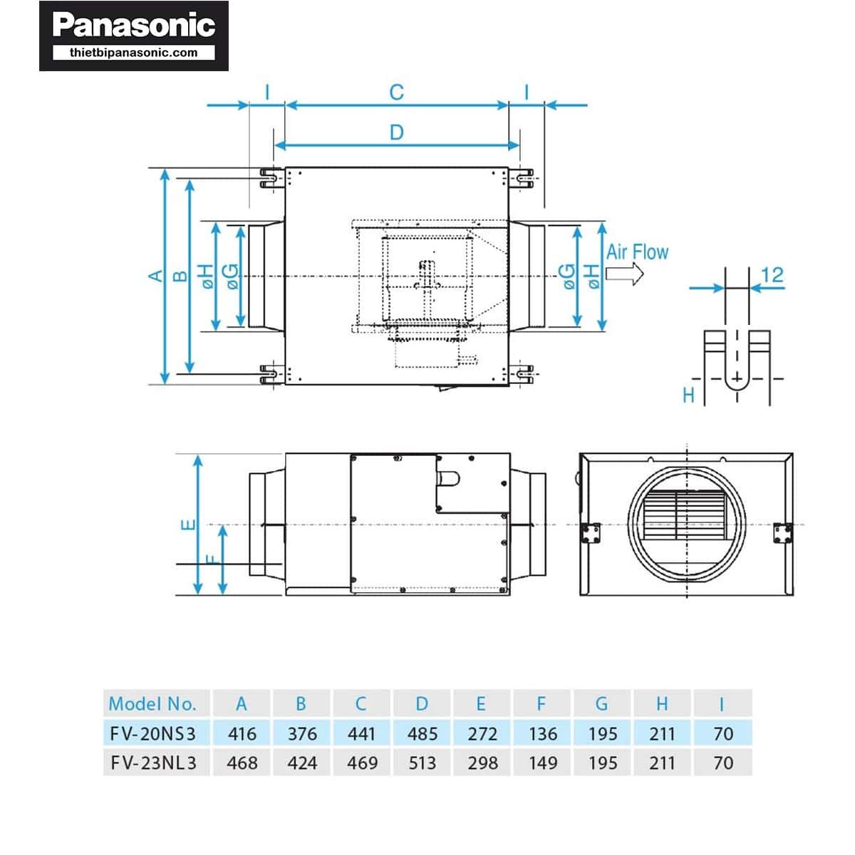 Quạt hút Cabinet Panasonic FV-23NL3 có động cơ DC siêu bền với cả năng tiết kiệm điện hiệu quả