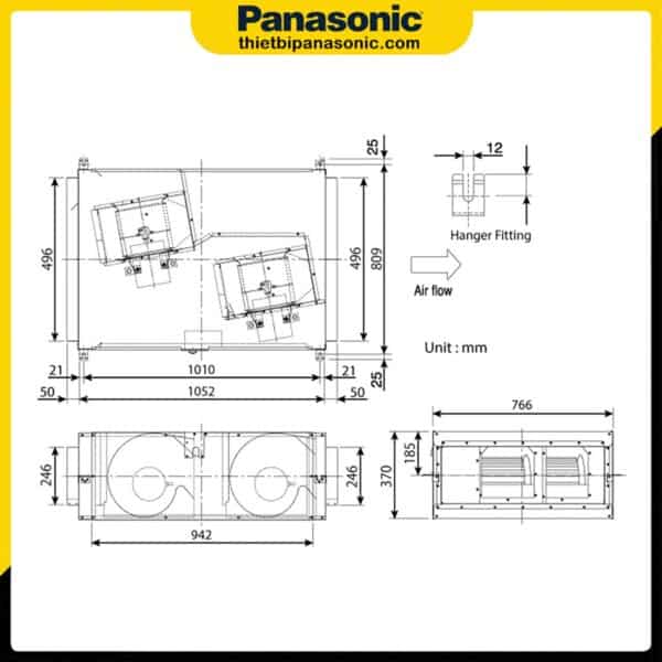 Bản vẽ kích thước của Quạt hút Cabinet 3 pha Panasonic FV-25SW3