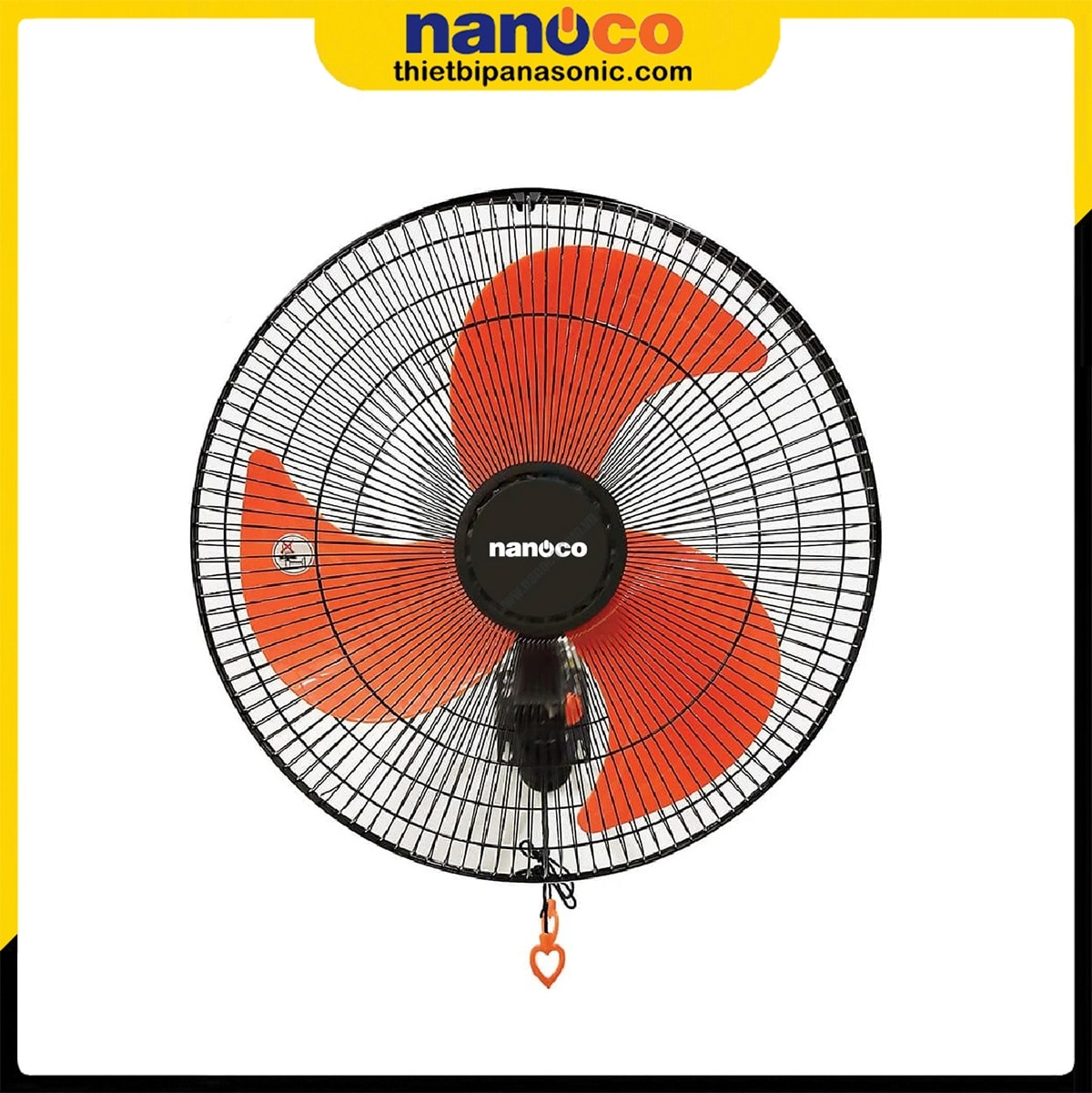 Quạt treo tường Nanoco NWF1822 có công suất lớn cùng màu cam đen bắt mắt, hiện đại