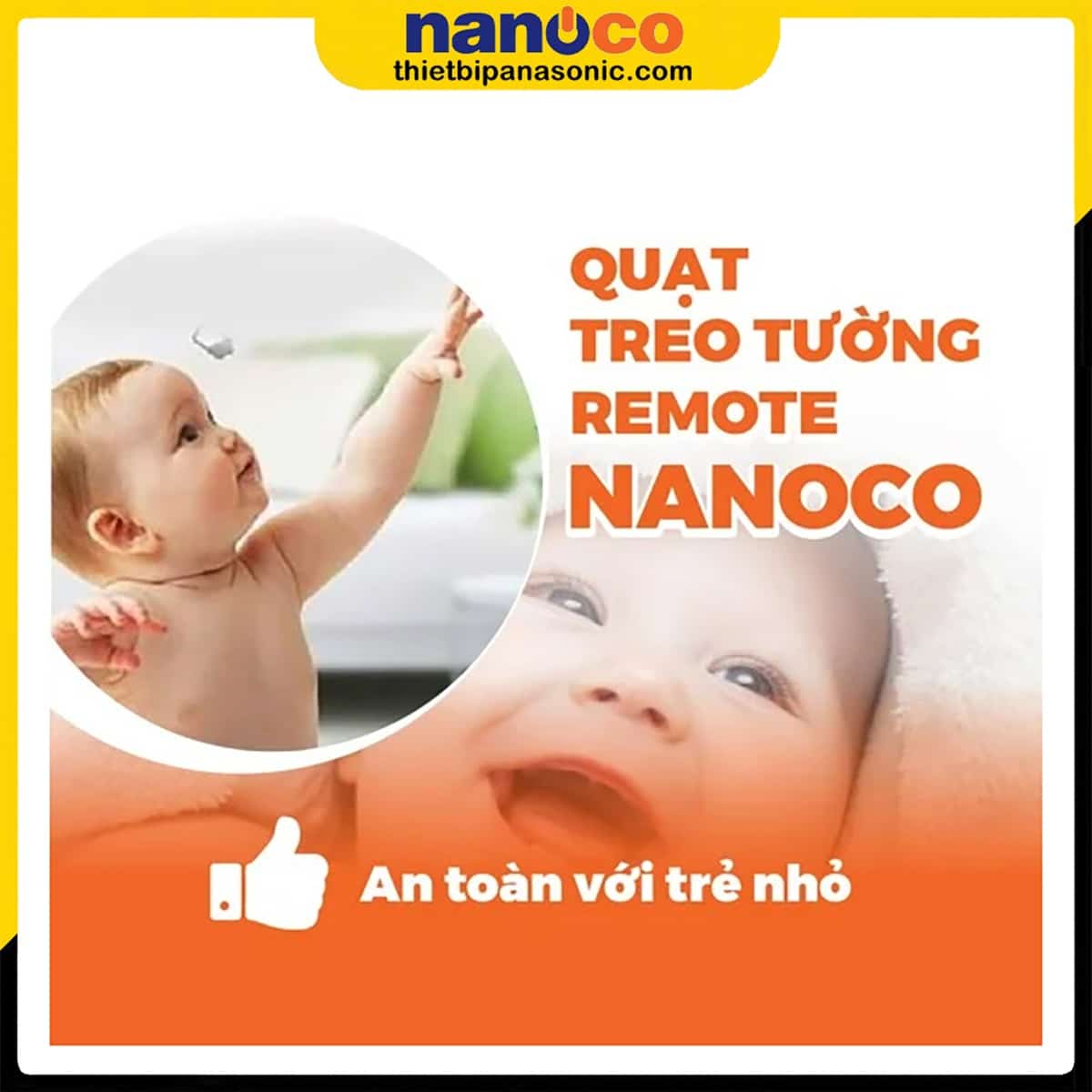 Quạt treo tường Nanoco NWF1610RC-BL được làm từ nhựa ABS cùng lồng quạt che chắn nên vô cùng an toàn với trẻ sơ sinh