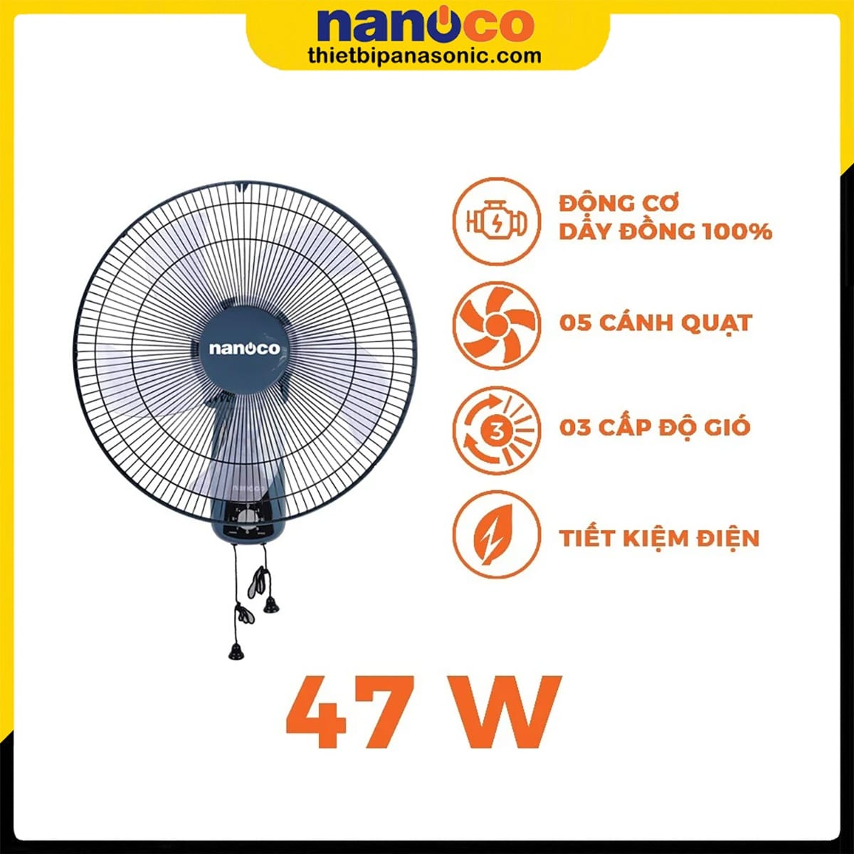 Đặc điểm nổi bật của Quạt treo tường Nanoco NWF1604BL màu xanh