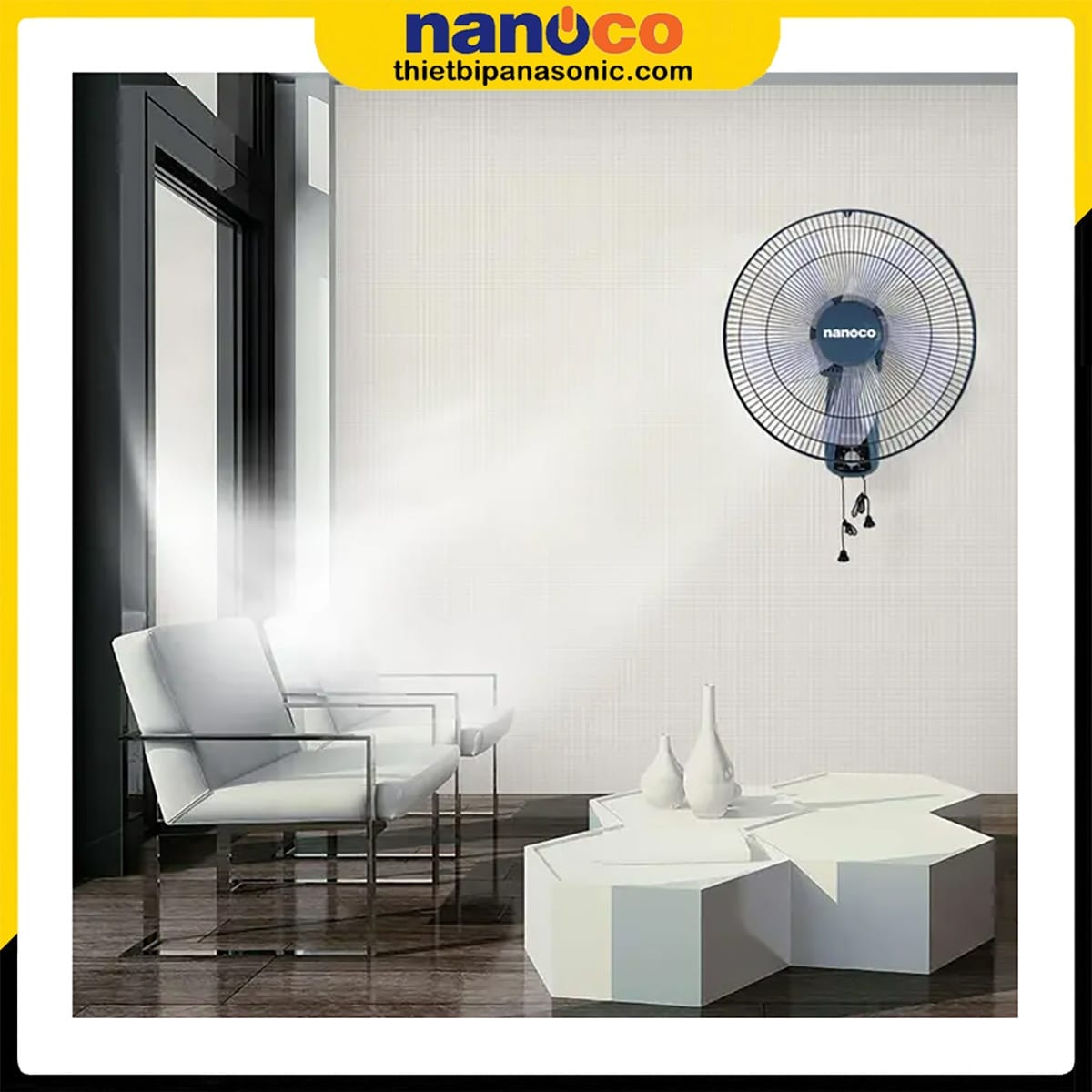 Quạt treo tường Nanoco NWF1604BL màu xanh phù hợp mọi không gian nhờ thiết kế hiện đại cũng màu sắc trẻ trung