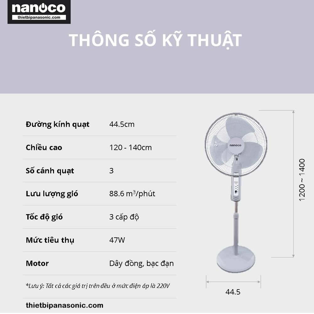 Thông số kỹ thuật của Quạt đứng Nanoco NSF1601G-B