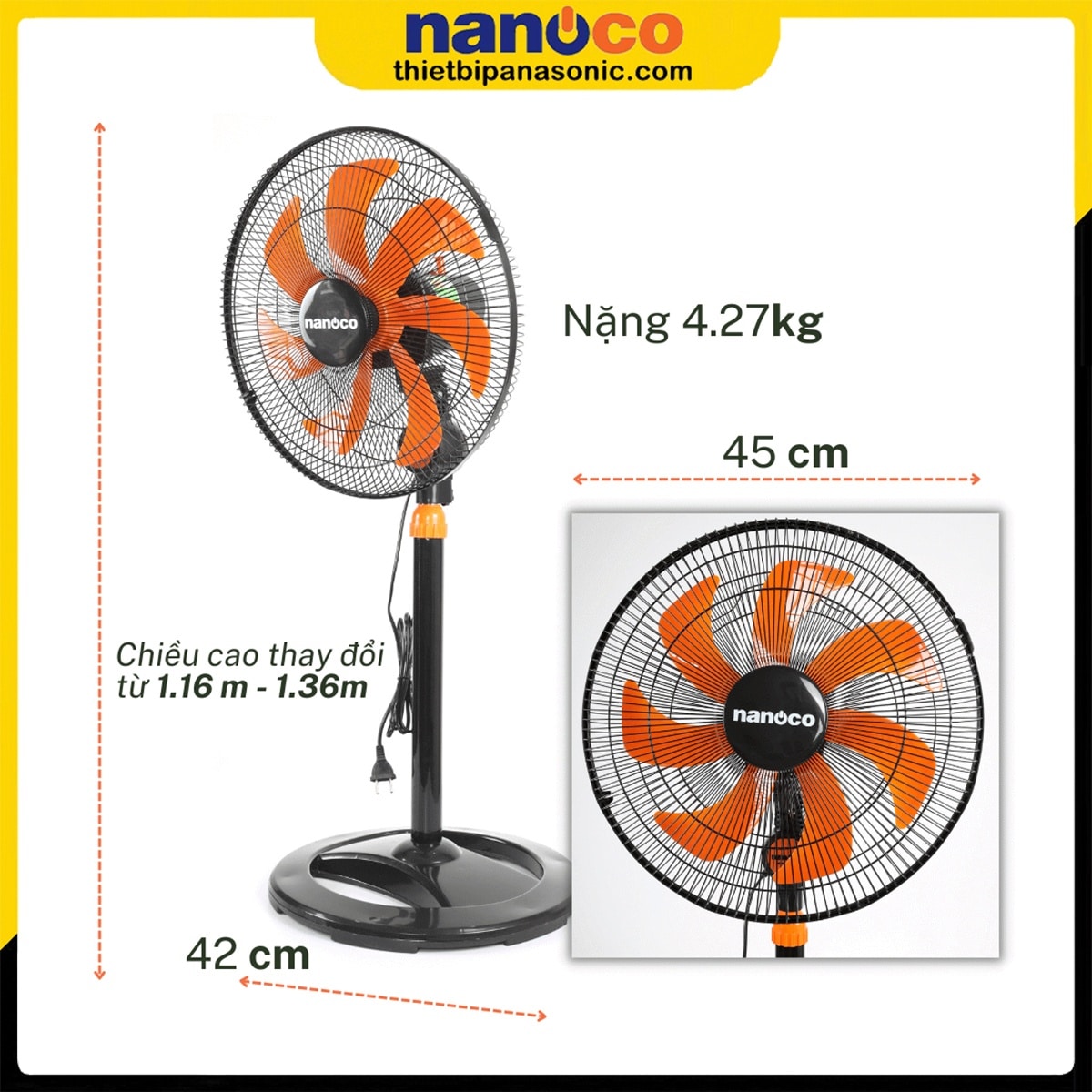 Kích thước của Quạt cây Nanoco NSF1607
