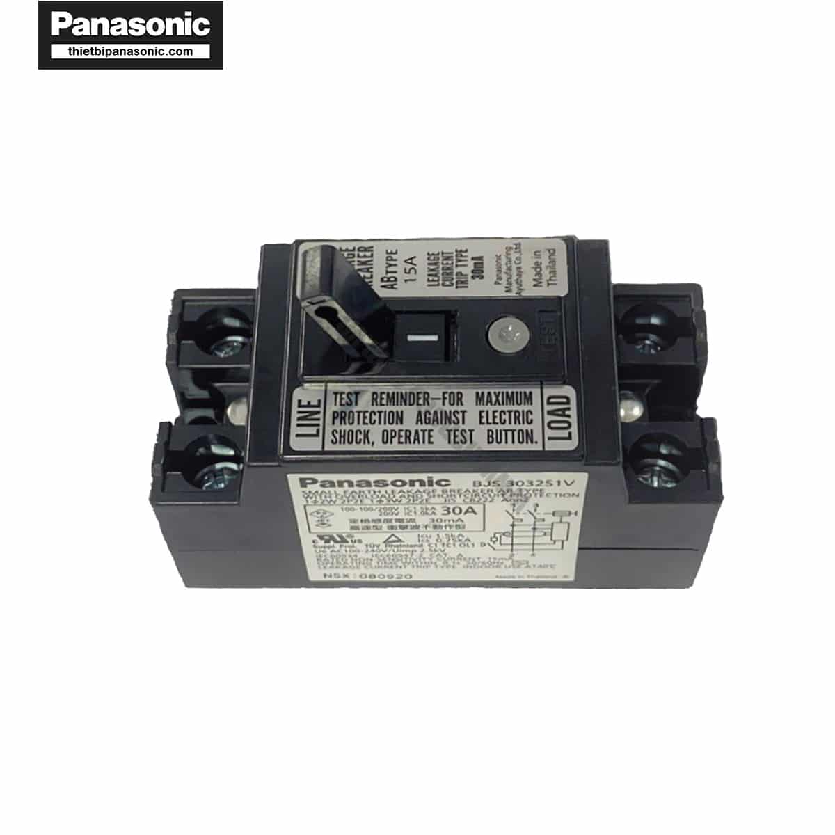 ELB Panasonic BJS1532S1V 15A 1.5kA 30mA giúp bảo vệ quá tải, ngắn mạch và chống rò hiệu quả