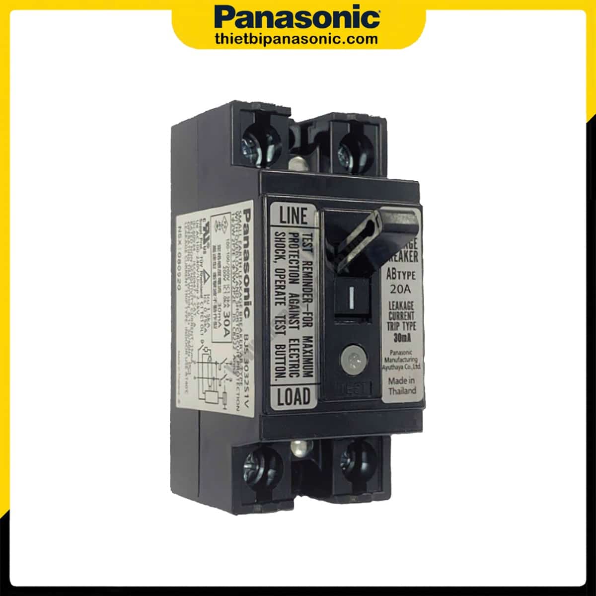 ELB Panasonic BJS2032S1V 20A 1.5kA 30mA đạt tiêu chuẩn IEC được sản xuất tại Thái Lan