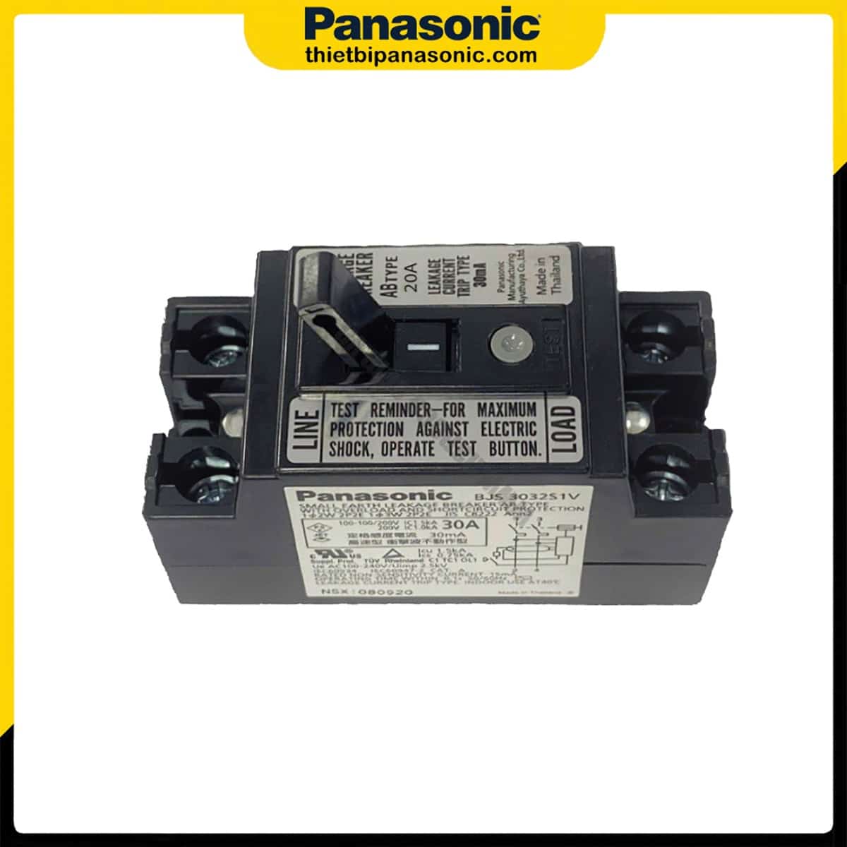 ELB Panasonic BJS2032S1V 20A 1.5kA 30mA giúp bảo vệ quá tải, ngắn mạch và chống rò hiệu quả