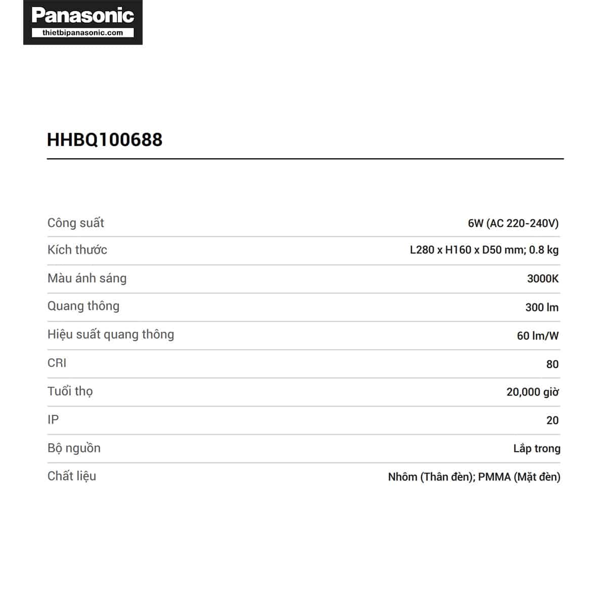 Thông số kỹ thuật của Đèn tường Panasonic HHBQ100688